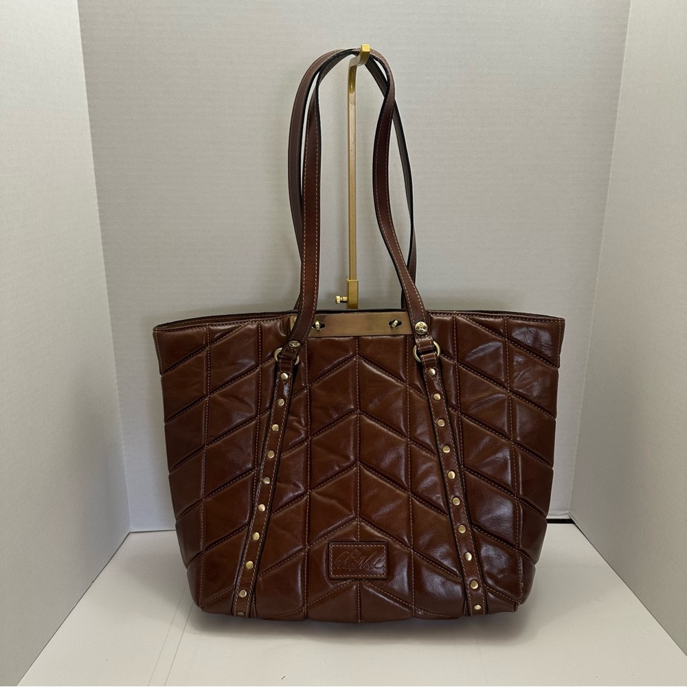 NWT~Patricia Nash Large Leather, Brown Quilted Tote Bag